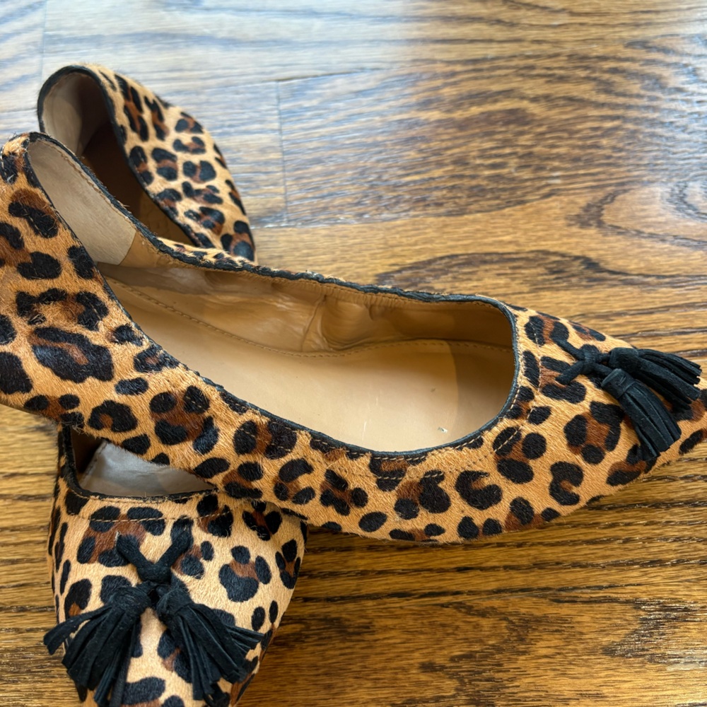 J. Crew Leopard Print Calf Hair Tassel Flats Size 8